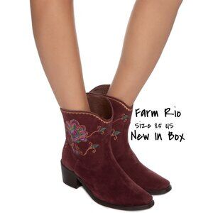 Farm Rio Marsala Short Cowboy Boot - Boho Embroidered Western Leather US 8.5 New